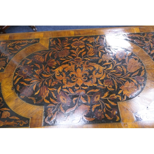 606 - Walnut and marquetry inlaid chest on stand, in the William and Mary style, inlaid to the top and fro... 