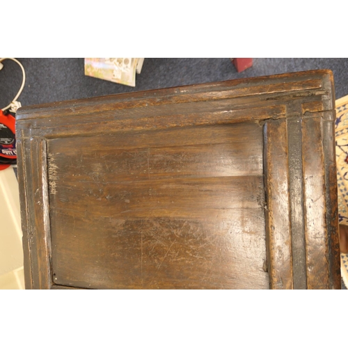 608 - Charles II oak joined coffer, dated 1662, the three recessed panel top over a front carved with '16 ... 