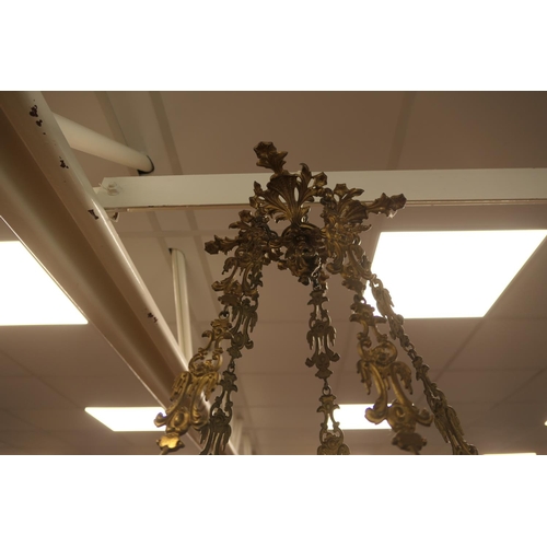 676 - French gilt brass ten branch chandelier, late 19th/early 20th Century, cast throughout with acanthus... 