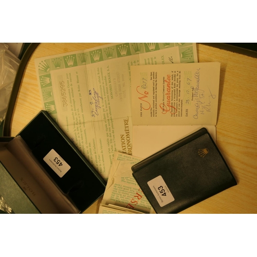 453 - Rolex watch box, also Rolex paperwork circa 1982 (2)