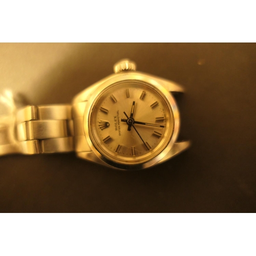 467 - Rolex stainless steel Oyster Perpetual lady's wristwatch, 24mm case with silvered dial, centre sweep... 