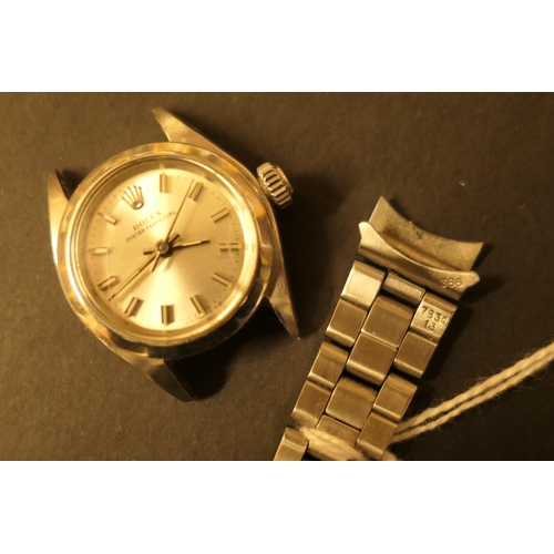 467 - Rolex stainless steel Oyster Perpetual lady's wristwatch, 24mm case with silvered dial, centre sweep... 