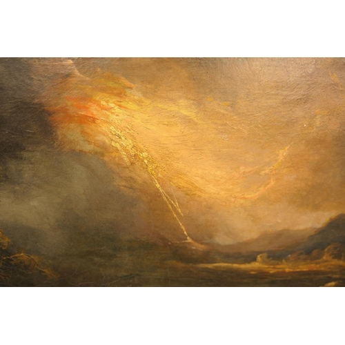 307 - In the style of John Martin, The Refuge, oil on relined canvas, 19th Century, unframed, 76cm x 64cm