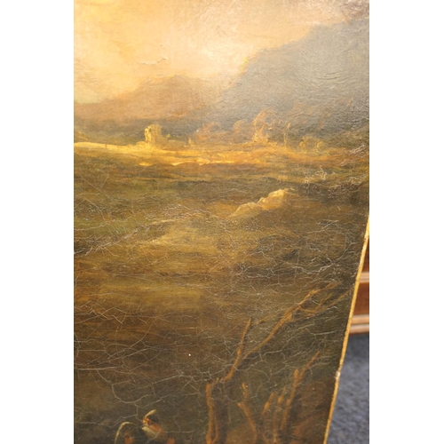 307 - In the style of John Martin, The Refuge, oil on relined canvas, 19th Century, unframed, 76cm x 64cm