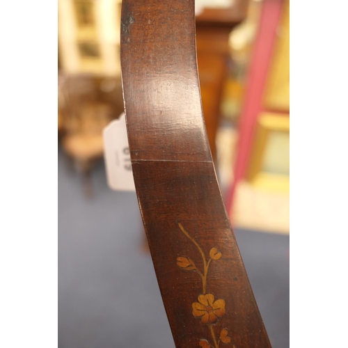 619 - Mahogany and inlaid adjustable music stand, probably Dutch, 19th Century, the lyre shaped adjustable... 