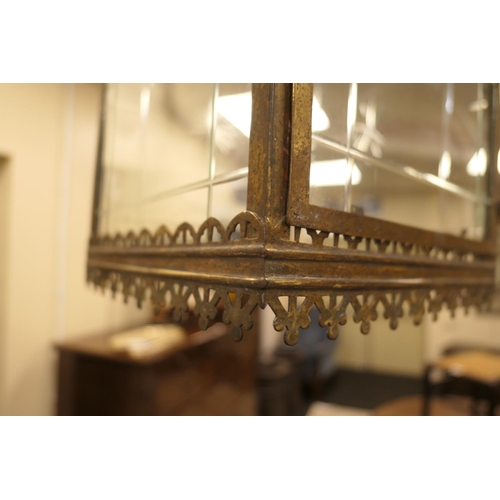 678 - Edwardian brass and cut glass hall lantern, the glass panels centred with a star cut, 66cm drop, 26c... 