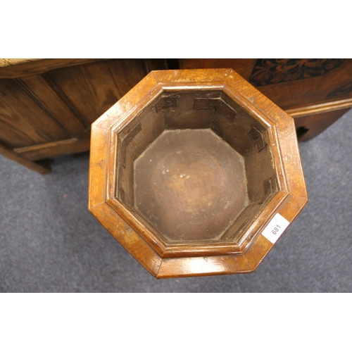 681 - Victorian Gothic Revival pollard oak octagonal jardiniere stand, circa 1860, decorated with painted ... 