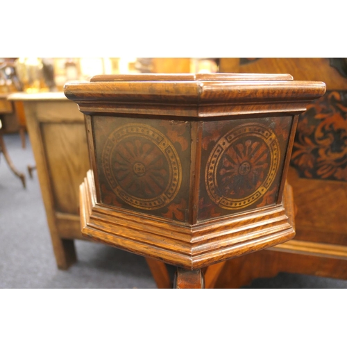 681 - Victorian Gothic Revival pollard oak octagonal jardiniere stand, circa 1860, decorated with painted ... 