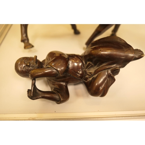 493 - Chinese bronze incense burner, modelled as a boy riding a bull whilst playing a flute, circa 1900 (w... 