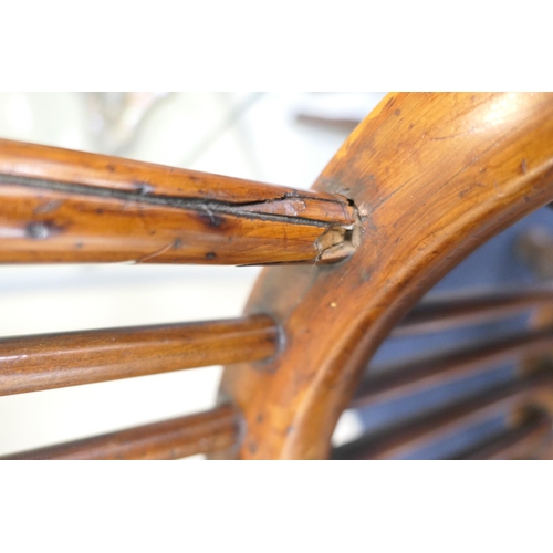 714 - Yewood and elm high back Windsor chair, with crinoline stretcher, width 53cm, height 110cm