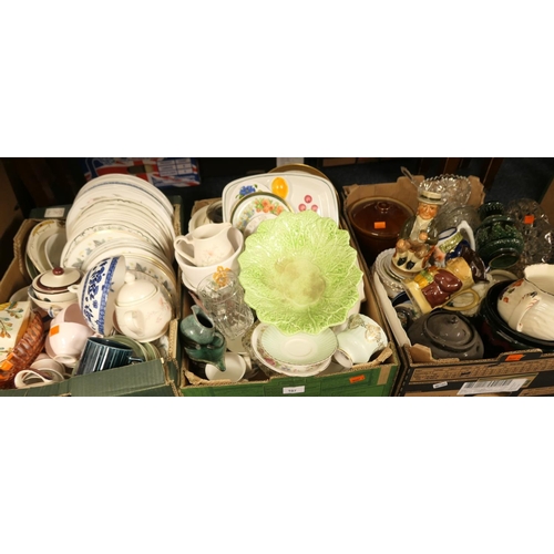 107 - Mixed ceramics including numerous plates, character jugs, household crockery and glassware (3 boxes)