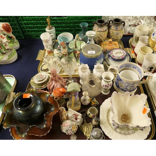 118 - Assorted ceramics and glassware including Carnival glass bowls, jasper ware biscuit barrel, Llangoll... 