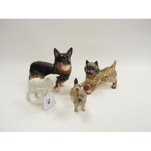 138 - Beswick china model of a cairn terrier with a ball; also Beswick Champion Corgi 'Black Prince' and a... 