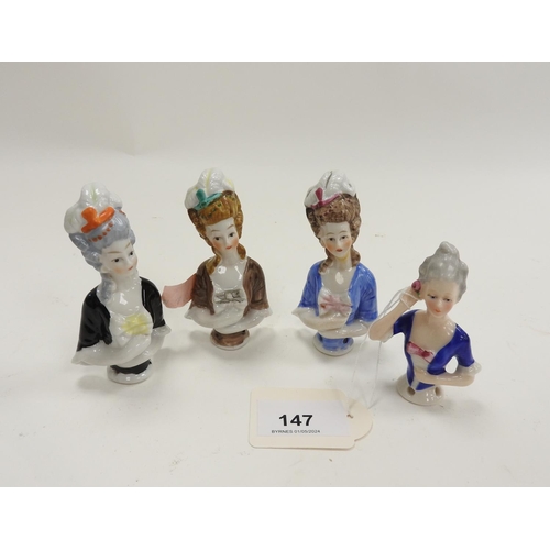 147 - Four German porcelain half dolls