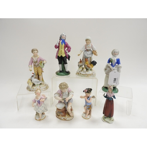 156 - Meissen porcelain figure of a boy with grapes, two further miniature Meissen figures (af), pair of V... 