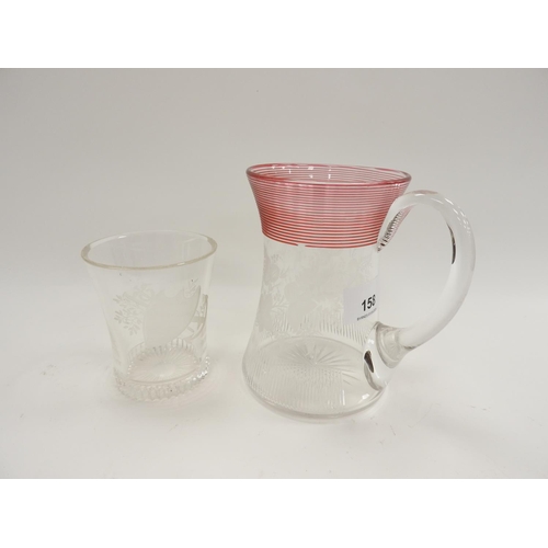 158 - Victorian dated glass tankard, circa 1893, incised 'Presented to W.D.B. 1893', height 14cm; also a G... 