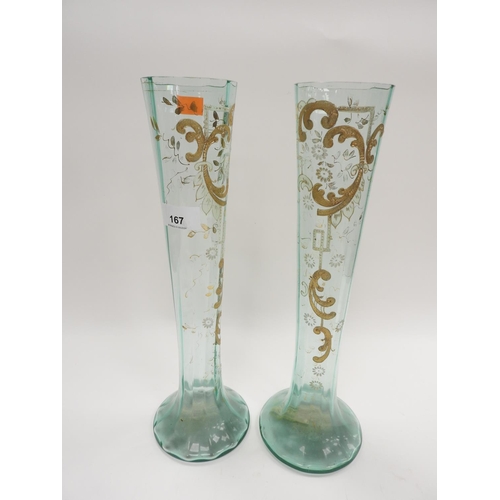 167 - Pair of Victorian gilded glass specimen vases, height 38cm