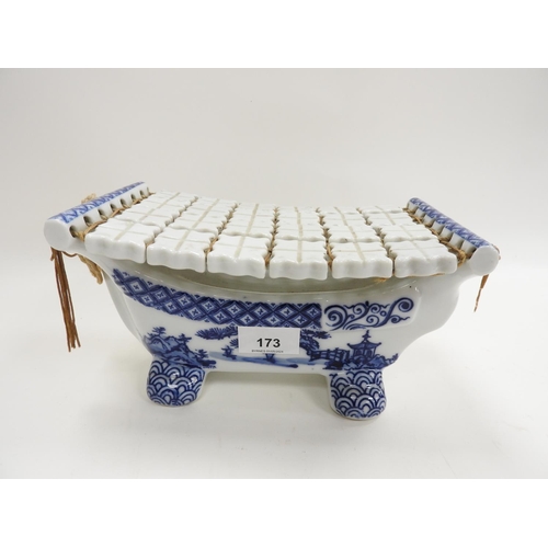 173 - Oriental blue and white porcelain neck rest