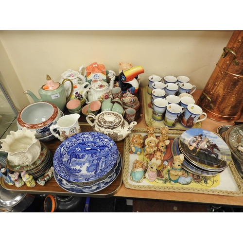 184 - Assorted ornamental and other ceramics including racing mugs and collectors plates, Pendelfin figure... 