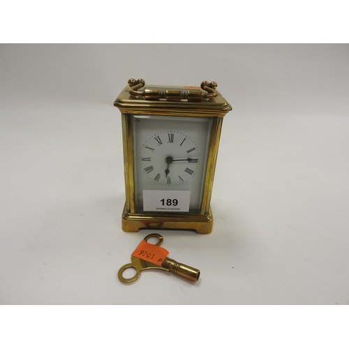 189 - French brass carriage timepiece