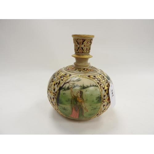 191 - Indian hand decorated alabaster hookah flask, height 18.5cm