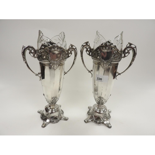 226 - Pair of Kaiser silver plated vases, circa 1910, height 29cm