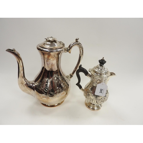 242 - Victorian silver pear shaped hot water jug, London 1898, with wooden handle and finial, height 19.5c... 