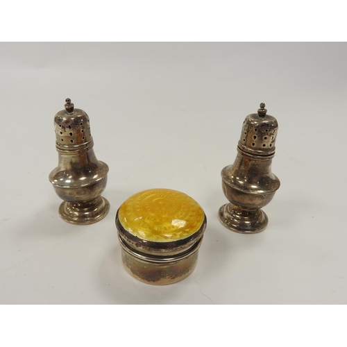 248 - Pair of Walker & Hall silver baluster pepper pots, Birmingham 1925, weight approx. 39g; also a silve... 