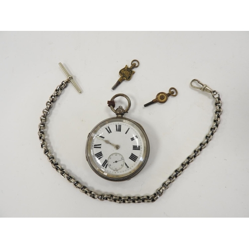 258 - Late Victorian silver cased key wind pocket watch, Chester 1899, with two pocket watch keys and a ni... 