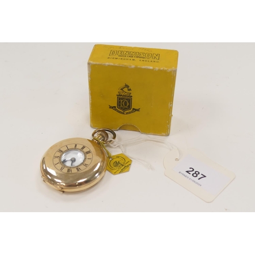 287 - Cyma gold plated half Hunter crown wind pocket watch