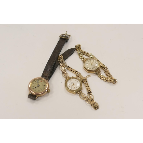 290 - Vintage Record  lady's  9ct gold cased bracelet wristwatch, gross weight approx. 16g; also a further... 