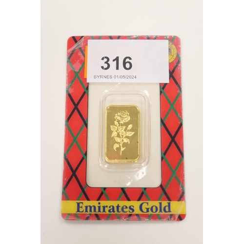 316 - Emirates gold 10g fine gold ingot in sealed pack