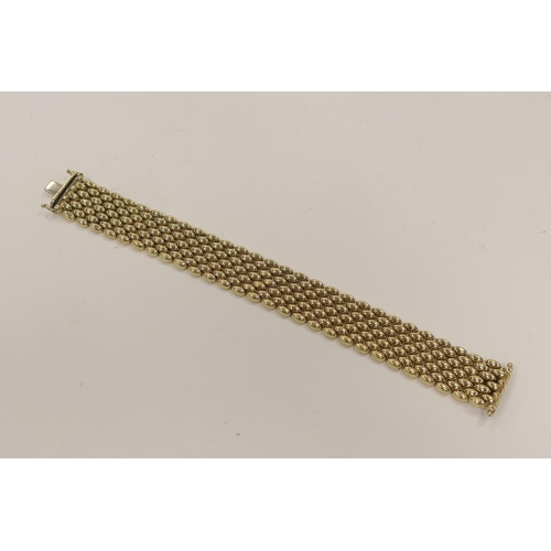 328 - 9ct gold polished mesh link bracelet, length 18.5cm, width 18mm, weight approx. 39.2g