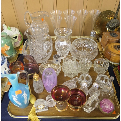 58 - Mixed glassware including a Victorian Lily of the Valley blue glass jug, Waterford Crystal miniature... 