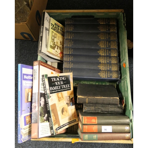 96 - Assorted books including The Book of Knowledge and other books on genealogy (1 box)