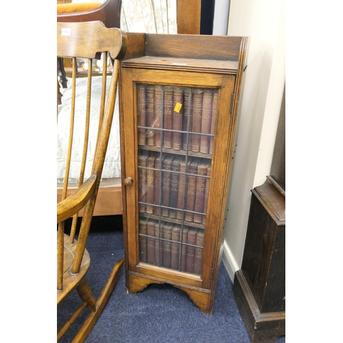 George V oak glazed pillar bookcase enclosing Encyclopaedia Britannica ...