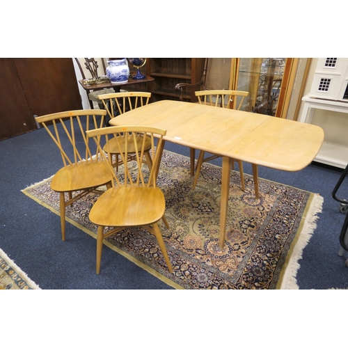 660 - Ercol small drop leaf kitchen table, width 75cm, length when extended 136cm, together with four cros... 