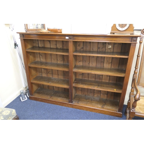 665 - Late Victorian walnut double open bookcase with adjustable shelves, width 168cm, depth 35.5cm, heigh... 