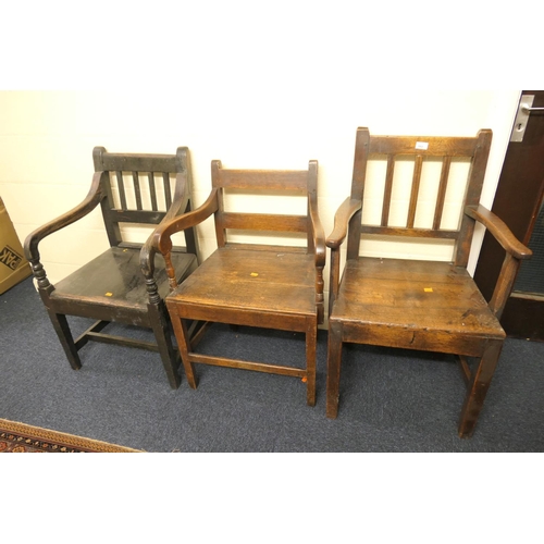 682 - Three Welsh provincial oak armchairs, all 19th Century