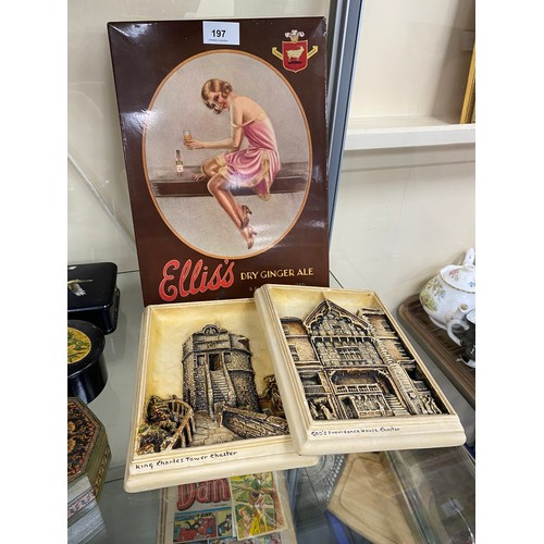 197 - Ellis's Dry Ginger Ale advertising plaque by Raphael Tuck, 31cm x 23cm, also two Osborne wall plaque... 