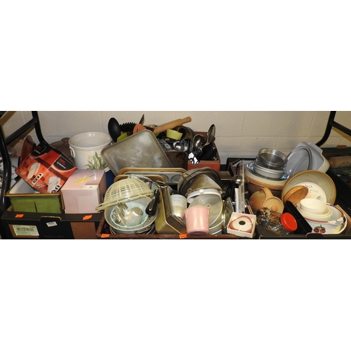 38 - Quantity of assorted kitchenalia including cooking utensils, trays, mixing bowls etc. (4 boxes)