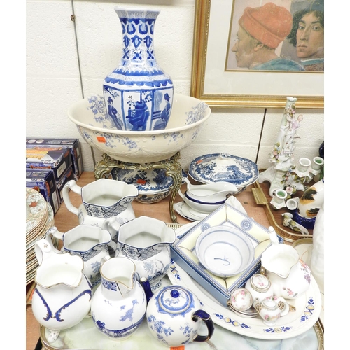 46 - Decorative blue and white ceramics including Coalport china jug, miniature china tea wares, modern O... 