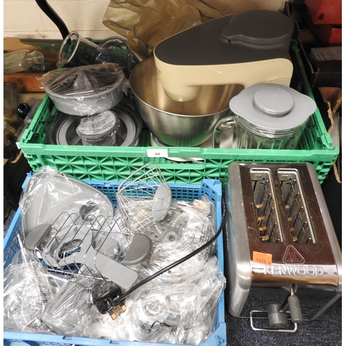 48 - Assorted kitchenalia including Kenwood mixer MulitiOne with attachments, toaster etc.