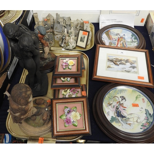 79 - Collectors' cottages including David Winter, framed Oriental style collectors' plates, other collect... 