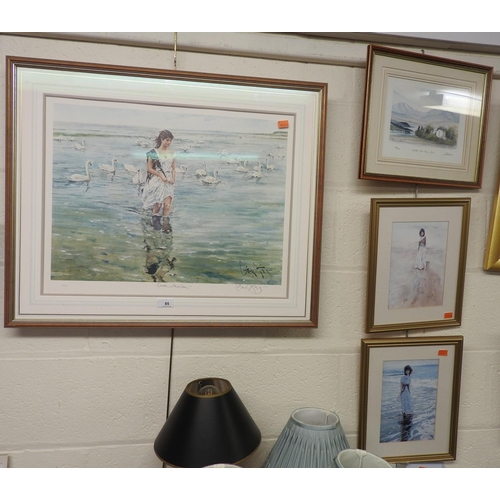 85 - Gordon King, limited edition coloured print, Swan maiden, signed; also two further Gordon King print... 