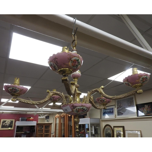 176 - Decorative cast brass floral decorated four branch chandelier