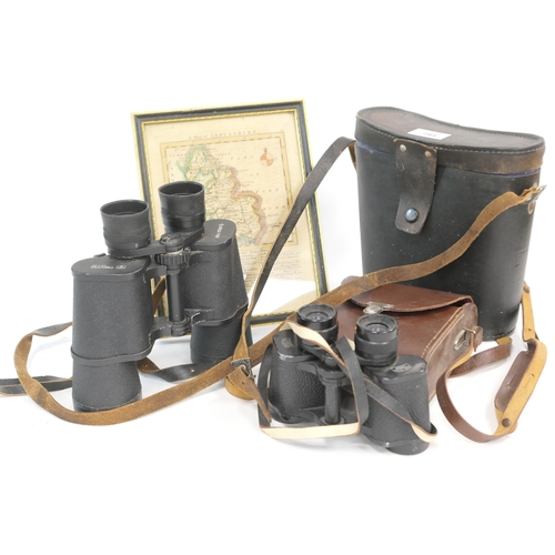 284 - Carl Zeiss Jena 8x30 binoculars; also Tento 7x50 binoculars and an old map of Lancashire