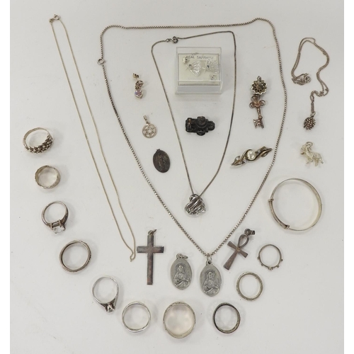 343 - Assortment of silver and other jewellery including rings, bangle, necklaces, pendants, charms includ... 