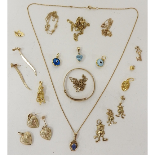 353 - Two 9ct gold gem set pendants and assorted other unmarked yellow metal jewellery including fine chai... 