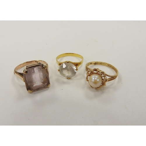 360 - 18ct gold wire work and cultured pearl dress ring, ring size O, gross weight approx. 3.2g; also a 9c... 